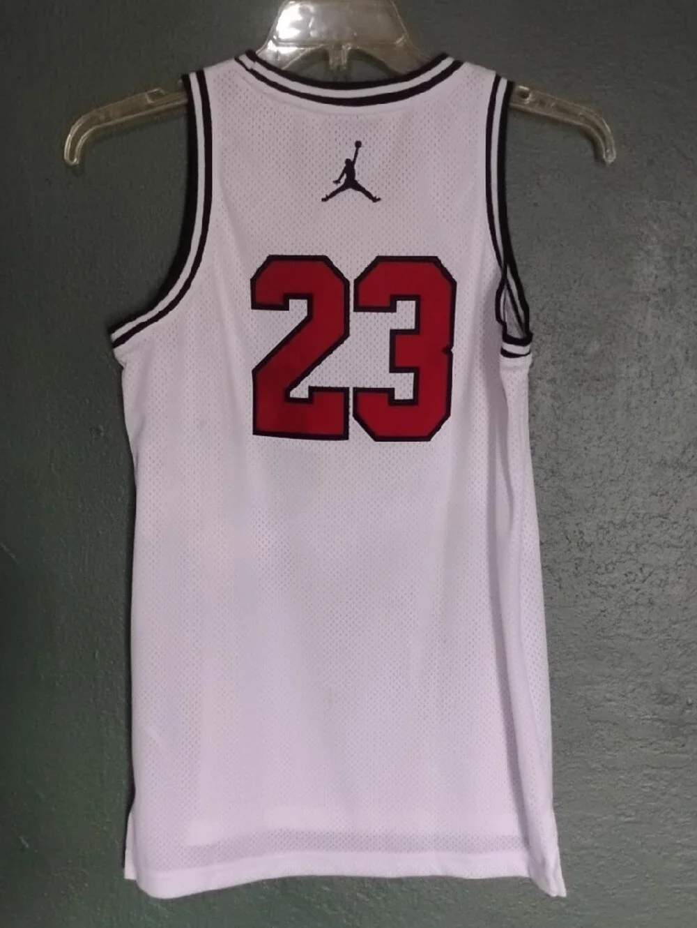 Jordan White Mesh Basketball Jersey with Red Accents